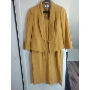 Le Suit Marigold Yellow 2 Piece Dress Suit Blazer Sheath Dress 4P New With Tags